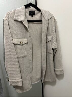TIMING Cream Waffle Knit Shirt Jacket